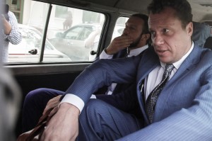 Russian tycoon Polonsky leaves the Appeals Court after a hearing in Phnom Penh