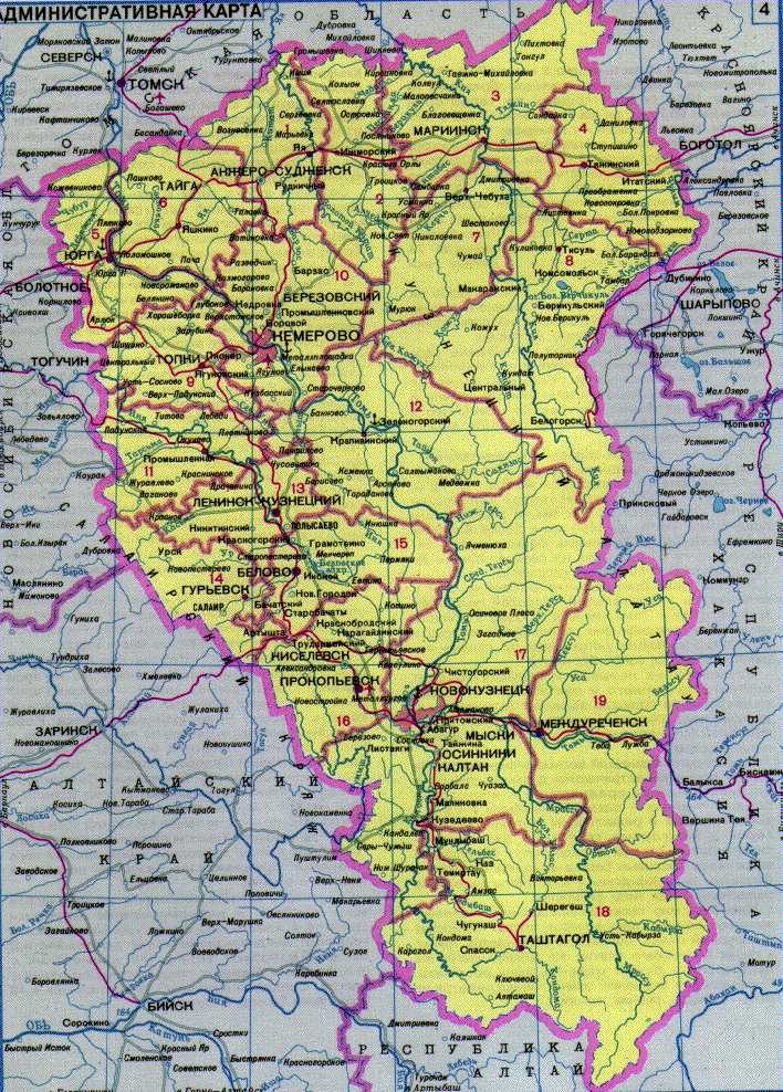 Карта кемеровской области карта с населенными